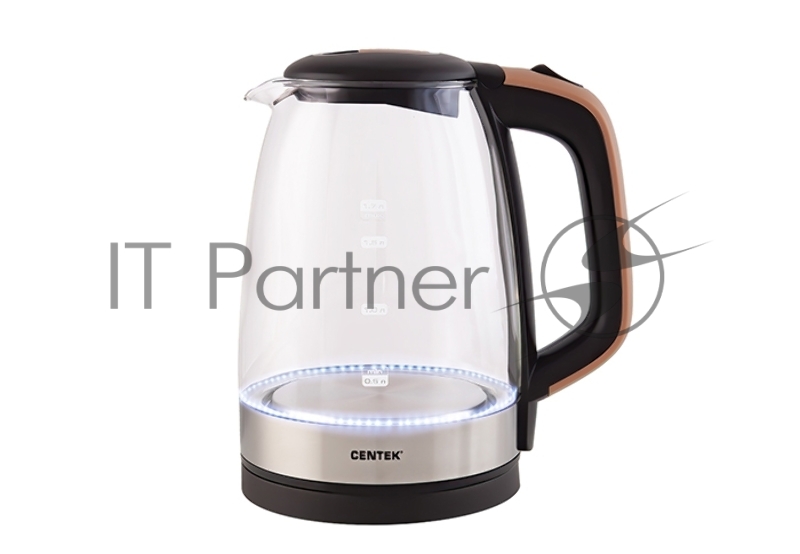 Чайник Centek CT-0065 <Beige> стекло, 1.7л 2200Вт, LED-подсветка, мерная шкала, защита от вкл б/воды
