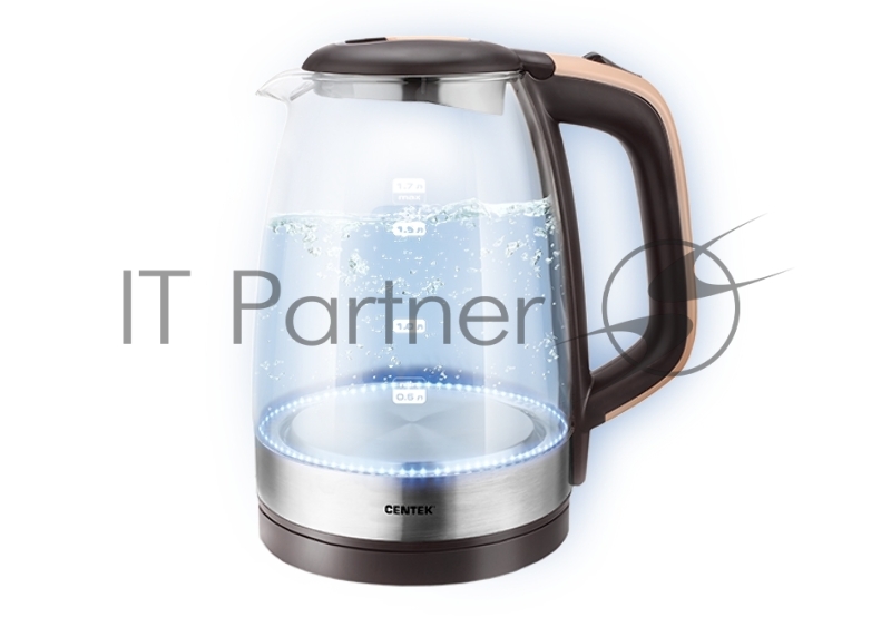Чайник Centek CT-0065 <Beige> стекло, 1.7л 2200Вт, LED-подсветка, мерная шкала, защита от вкл б/воды
