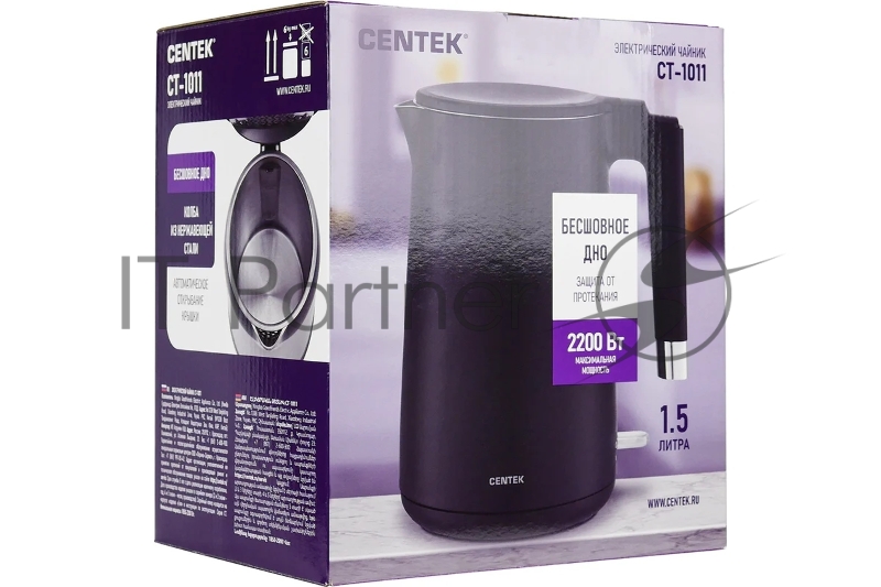 Чайник Centek CT-1011 черный, 2200 Вт, 1.5 л
