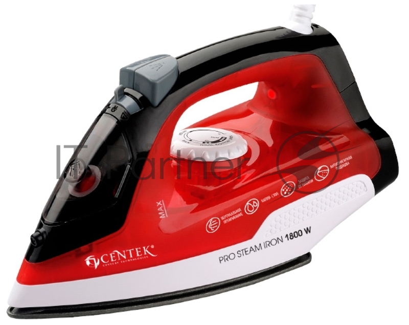 Утюг Centek CT-2347 RED 1800Вт, антипригар. подошва, паровой удар, самоочистка, 200мл