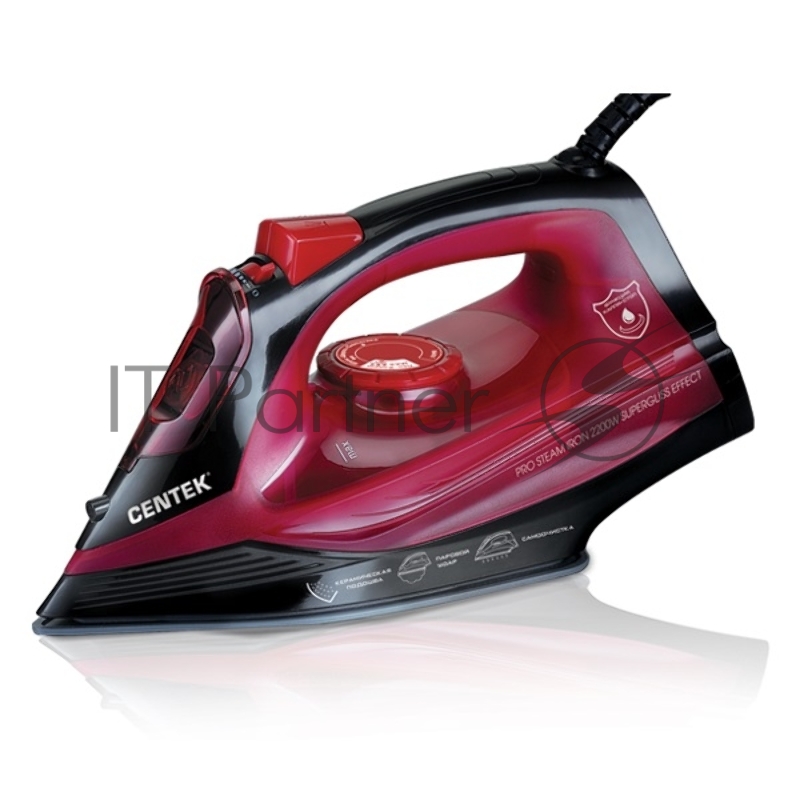 Утюг Centek CT-2351 Red (красный) 2200Вт, КЕРАМИЧЕСКАЯ подошва, 300 мл, паровой удар, самоочистка