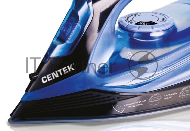 Утюг Centek CT-2351 Blue (синий) 2200Вт, КЕРАМИЧЕСКАЯ подошва, 300 мл, паровой удар, самоочистка
