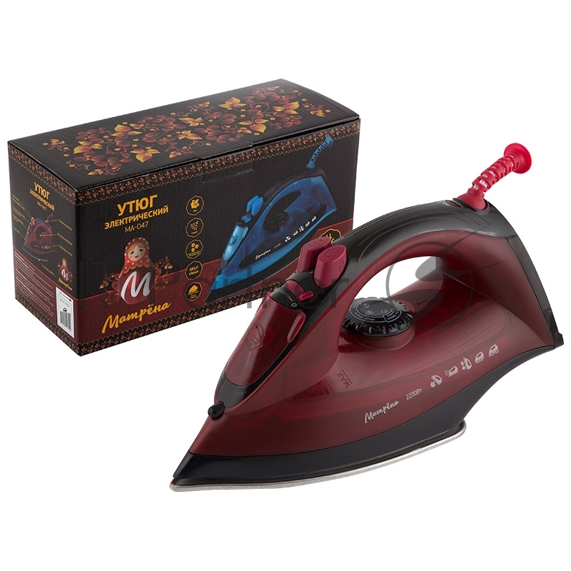 Утюг Матрена MA-047 вишневый (2200Вт, пар, спрей, пар.удар, самооч., стальная подошва)