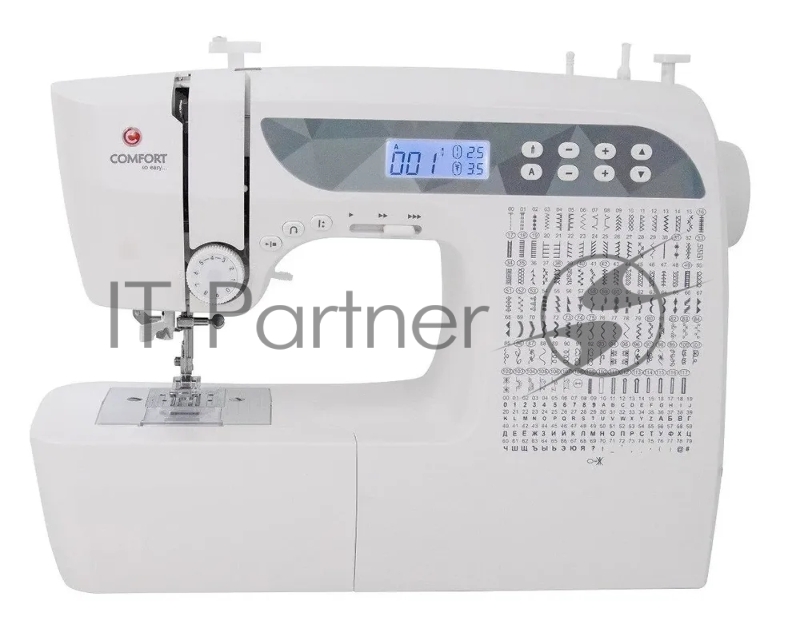 Швейная машина Comfort 1001 200 операций, 9 видов петель, жк дисплей, нитевдеватель , горизонтальный челнок, русск./англ. алфавит, плавная регулировка скорости на корпусе, регулятор давления лапки, нитевдеватель, возможность шитья двойной иглой, во