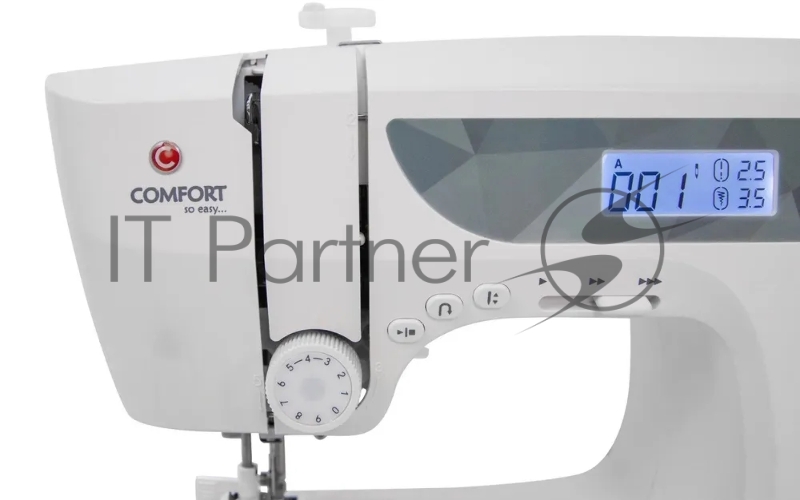 Швейная машина Comfort 1001 200 операций, 9 видов петель, жк дисплей, нитевдеватель , горизонтальный челнок, русск./англ. алфавит, плавная регулировка скорости на корпусе, регулятор давления лапки, нитевдеватель, возможность шитья двойной иглой, во