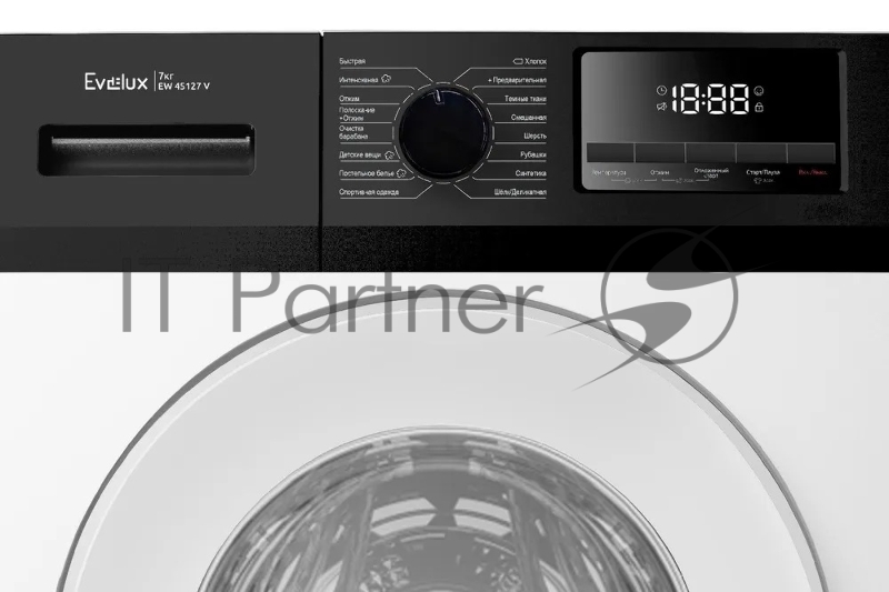 Отдельностоящая стиральная машина EVELUX EW 45127 V белый 1200 об/мин, электронное управление, 3 программы с паром, контроль баланса барабана