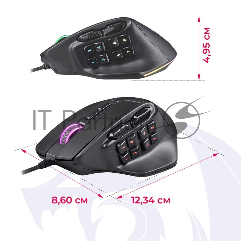 Мышь проводная REDRAGON Aatrox черный, 12400 dpi, USB, кнопки - 15