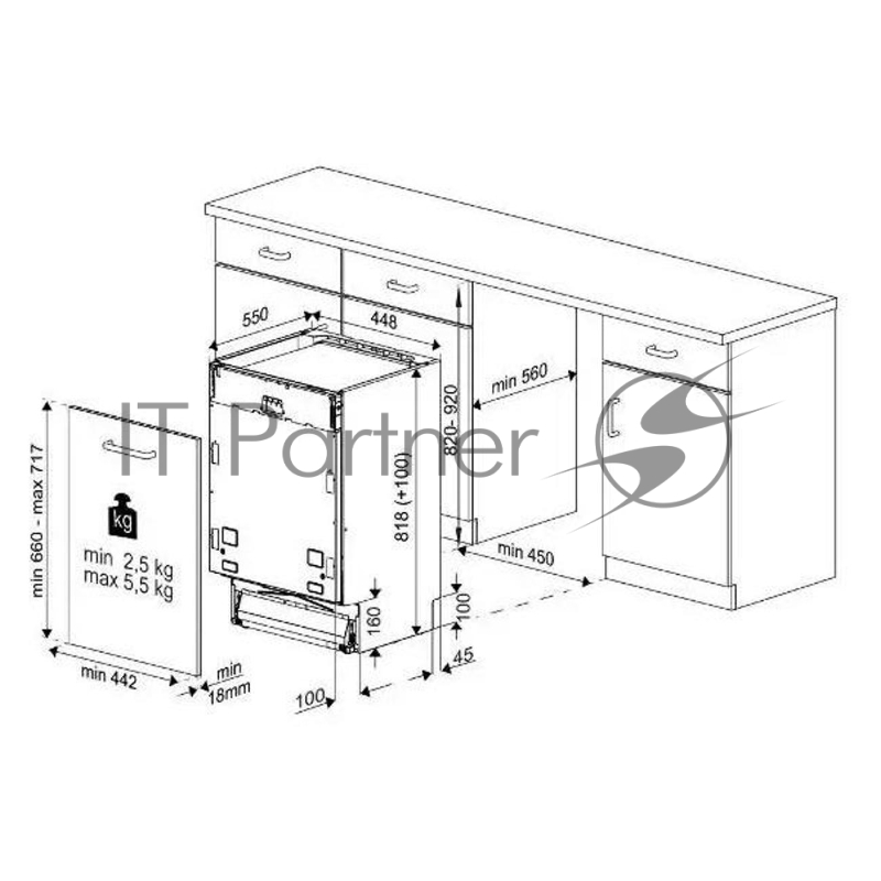 Встраиваемая посудомоечная машина INDESIT 45CM DIS 1C59, узкая, ширина 44.8см, полновстраиваемая, загрузка 10 комплектов
