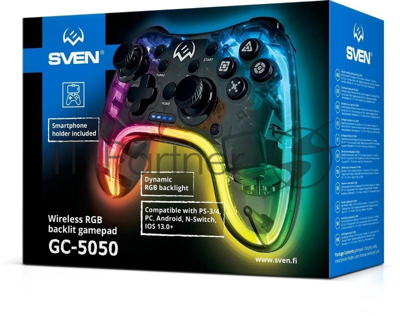 Геймпад Sven GC-5050 черный Bluetooth Беспроводной виброотдача обратная связь (в компл.:держатель для смартфона/кабель USB) (SV-016029)