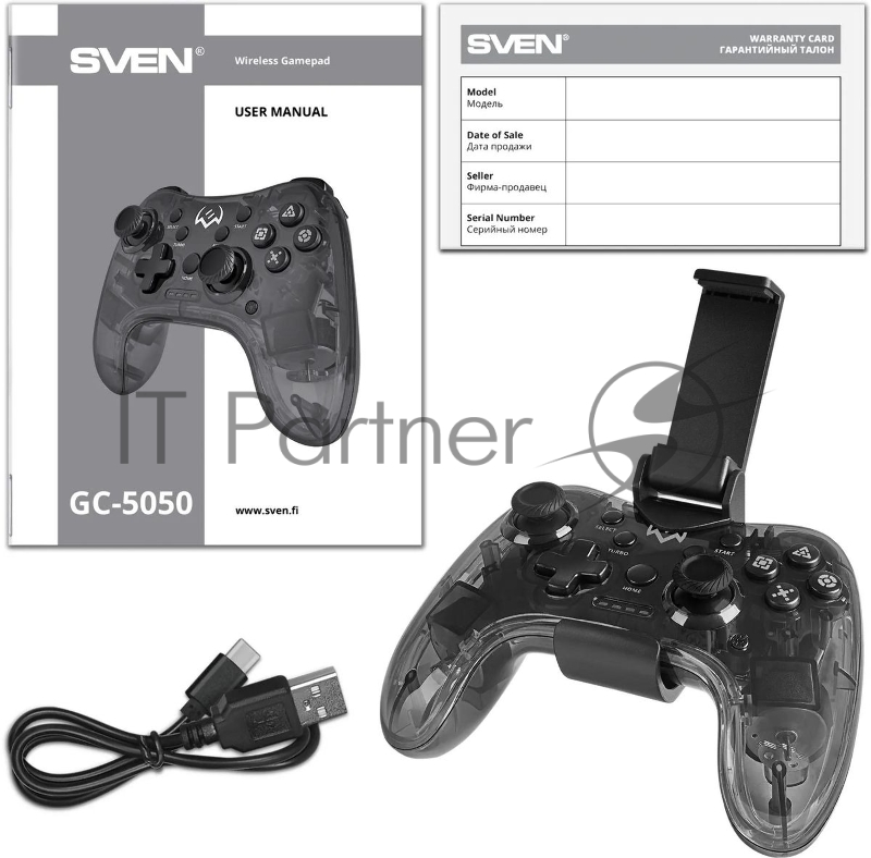 Геймпад Sven GC-5050 черный Bluetooth Беспроводной виброотдача обратная связь (в компл.:держатель для смартфона/кабель USB) (SV-016029)