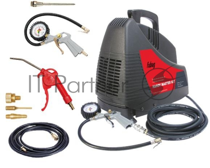 Компрессоры, Пневматическое оборудование FUBAG HANDY MASTER KIT +набор из 5 предметов 8213690KOA607 (8213690KOA536) ( Произ- водит., л/мин 180 Давле- ние, бар 8 Мощность, кВт 1.1 Напря- жение, В 220 Вес, кг 7 )