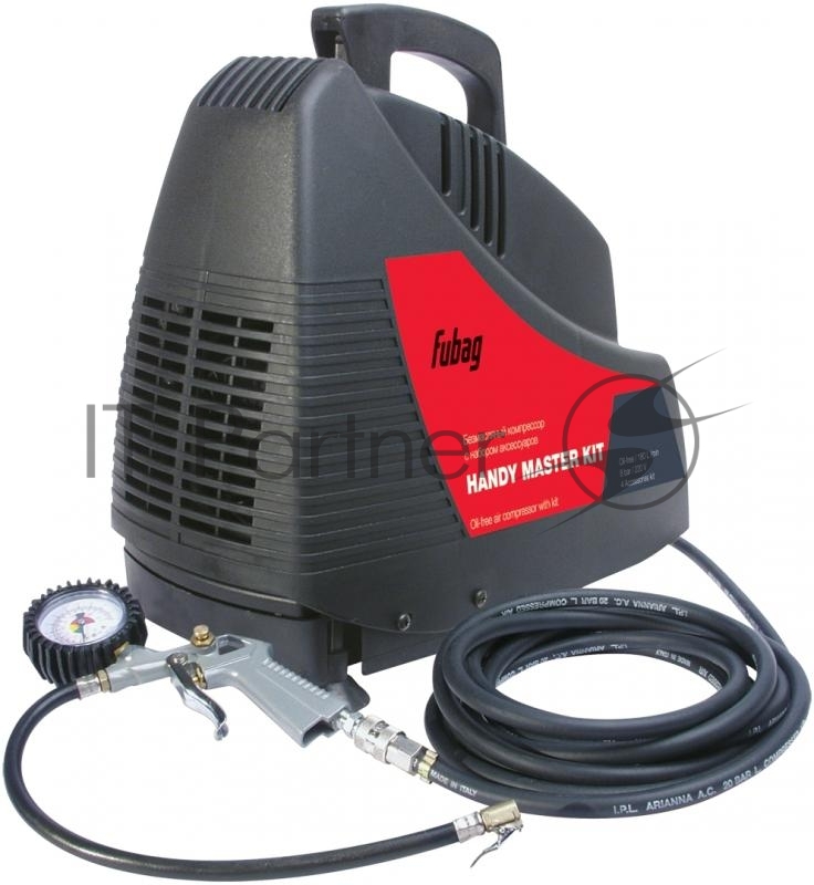 Компрессоры, Пневматическое оборудование FUBAG HANDY MASTER KIT +набор из 5 предметов 8213690KOA607 (8213690KOA536) ( Произ- водит., л/мин 180 Давле- ние, бар 8 Мощность, кВт 1.1 Напря- жение, В 220 Вес, кг 7 )