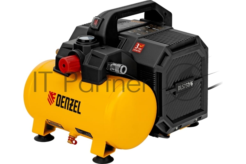 Компрессор DLS750/6 безмасляный малошумный 750 Вт, 140 л/мин,ресивер 6 л Denzel