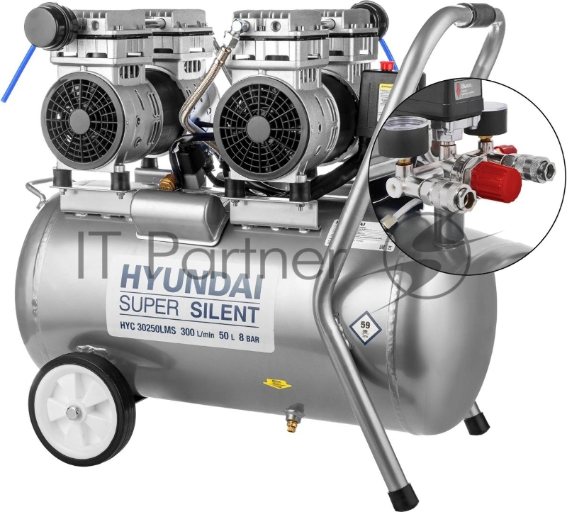 Компрессор поршневой Hyundai HYC 30250LMS безмасляный 300л/мин 50л 2000Вт серебристый/черный