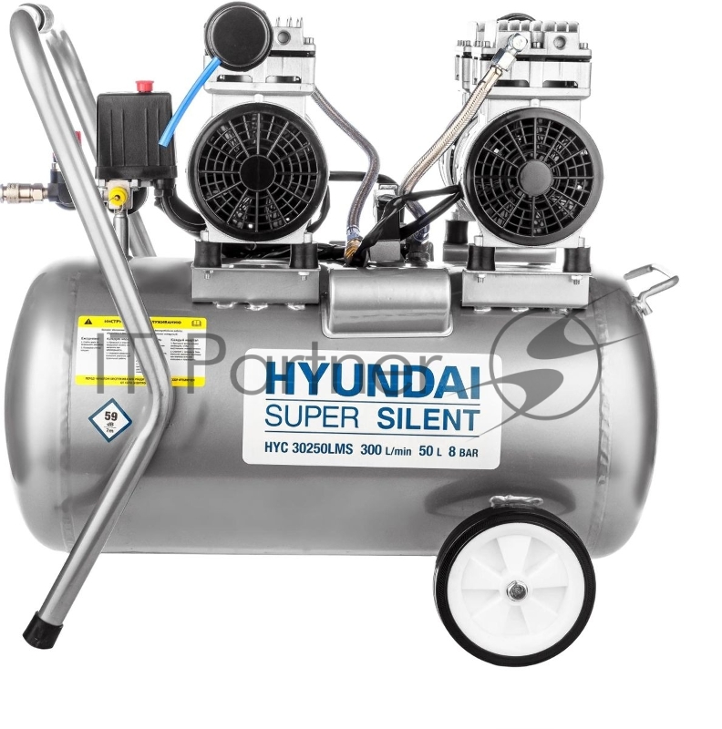 Компрессор поршневой Hyundai HYC 30250LMS безмасляный 300л/мин 50л 2000Вт серебристый/черный