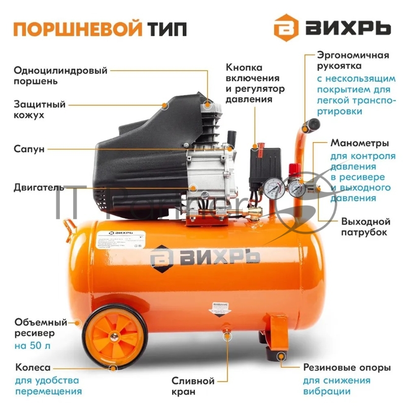 Компрессор Вихрь КМП-2000/50МП 900/74/3/23