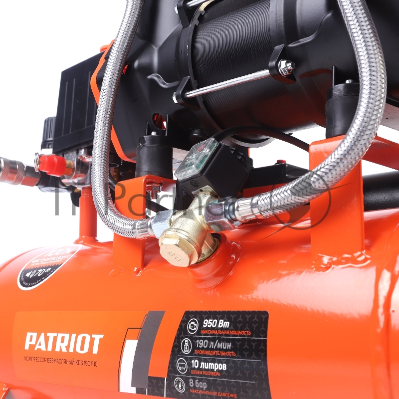 Компрессор Patriot поршневой безмасляный KDS 190 F10 (190 л/мин, 0,95 кВт, 8 бар, 10 л, 2800 об/мин, быстросъем 1/4)