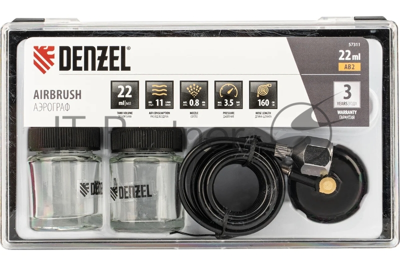 Аэрограф с нижним бачком AB2, 0,8 мм, 22 мл, 11 л/мин Denzel