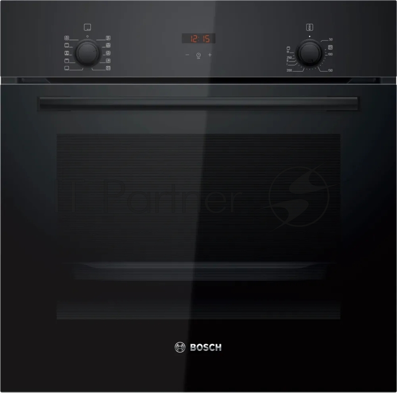 Духовой шкаф электрический Bosch HBF512BB1T Serie 2, духовой шкаф, черный, класс энергоэффективности А, 7 режимов, 3-х слойное остекление, LED-дисплей, утапливаемые переключатели, галогенное освещение, проволочные направляющие, сделано в Турции,