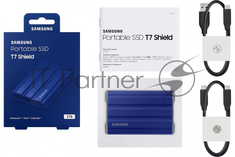Внешний SSD External Samsung T7 Shield синий MU-PE2T0R/EU 2.0Tb (USB3.2 Gen2, up to 1050/1000Mbs, 3D TLC, 88х13х59mm, 98g)