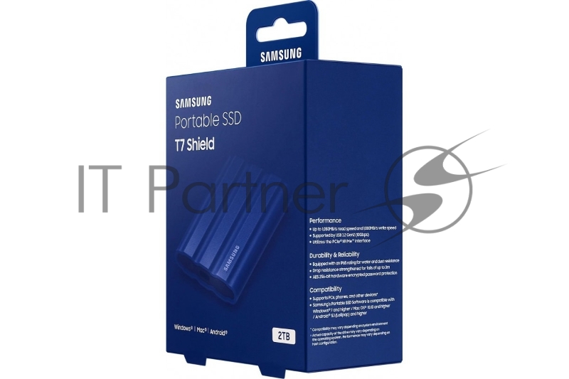 Внешний SSD External Samsung T7 Shield синий MU-PE2T0R/EU 2.0Tb (USB3.2 Gen2, up to 1050/1000Mbs, 3D TLC, 88х13х59mm, 98g)