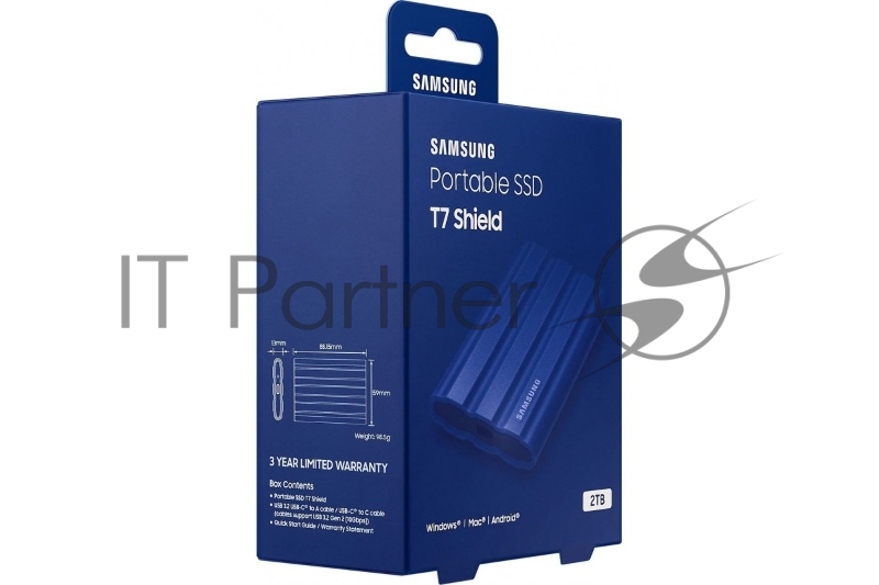 Внешний SSD External Samsung T7 Shield синий MU-PE2T0R/EU 2.0Tb (USB3.2 Gen2, up to 1050/1000Mbs, 3D TLC, 88х13х59mm, 98g)