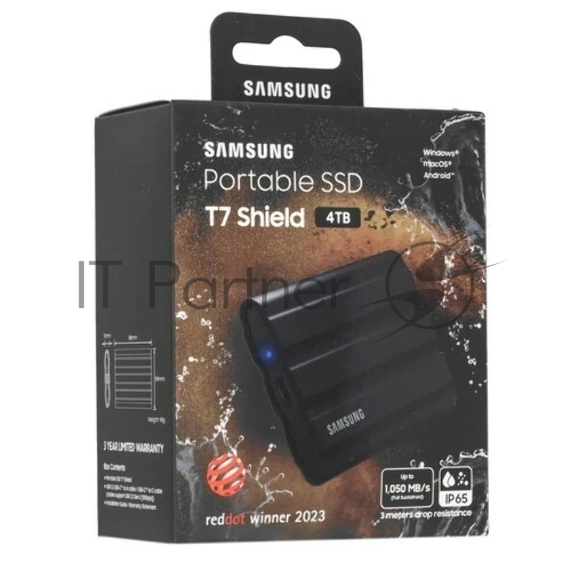 Внешний SSD External Samsung T7 Shield черный MU-PE4T0S/EU 4.0Tb (USB3.2 Gen2, up to 1050/1000Mbs, 3D TLC, 88х13х59mm, 98g)