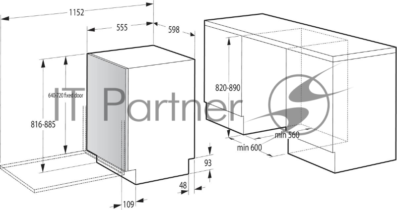 Посудомоечная машина встраив. Gorenje GV642D90 1900Вт узкая черный