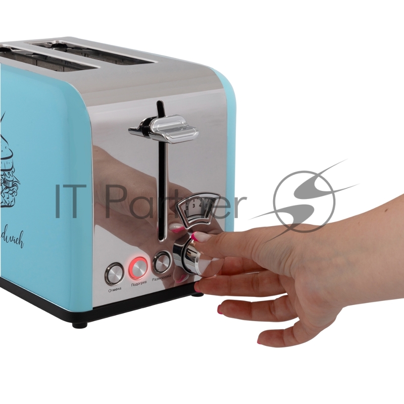 Тостер VLK Palermo 100, мощность 900 Вт, цвет голубой, 5 регулировок поджаривания