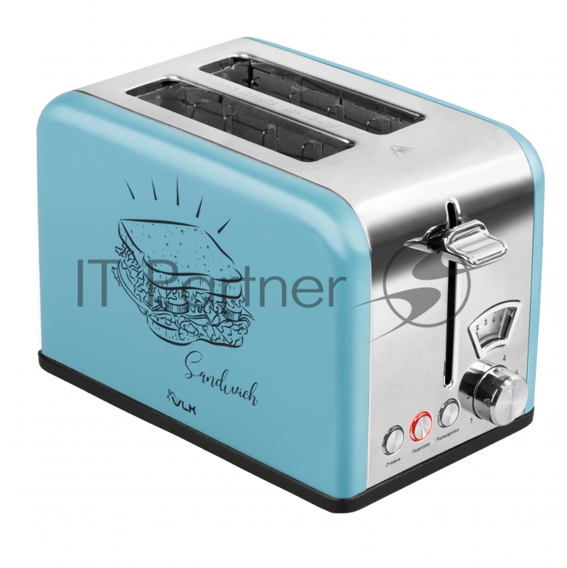Тостер VLK Palermo 100, мощность 900 Вт, цвет голубой, 5 регулировок поджаривания