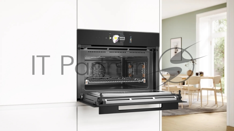 Встраиваемый духовой шкаф Bosch CMG978NB1 Accent line с микроволновой печью и 22 типами нагрева, 45.5x59.5x54.8 см, 45л, дисплей,инвертор,SoftClose и SoftOpen, Bosch Assist, черный. Телескопические направляющие 1 уровень,пиролитическая очистка,многот