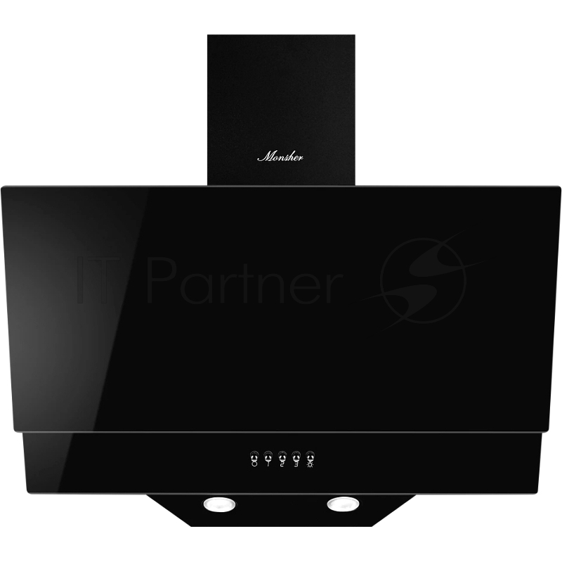 Наклонная вытяжка MONSHER ROUEN 60 Noir Verre, ширина 60 см, отвод/рециркуляция, 700 м3/час, механическое кнопочное управление, 3 скорости, светодиодное освещение 2*1 Вт, металлические жироулавливающие фильтры, угольный фильтр KFM 101 (опция), цвет: