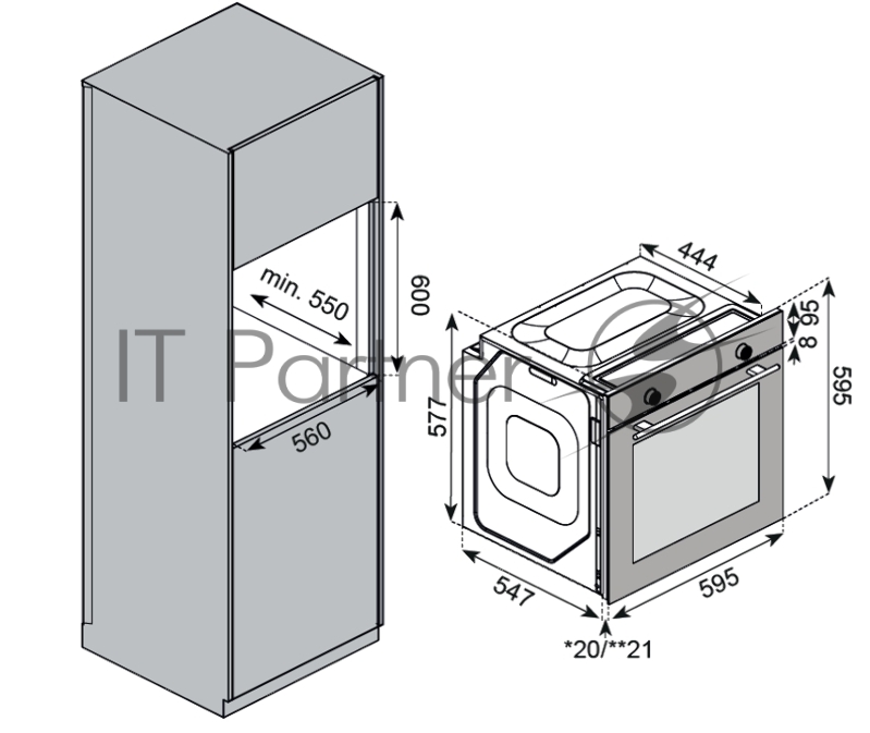 Встраиваемый духовой шкаф Kuppersberg HF 608 BX 80 л, High-Tech, 6 режимов, паровая очистка, черный, нерж. сталь