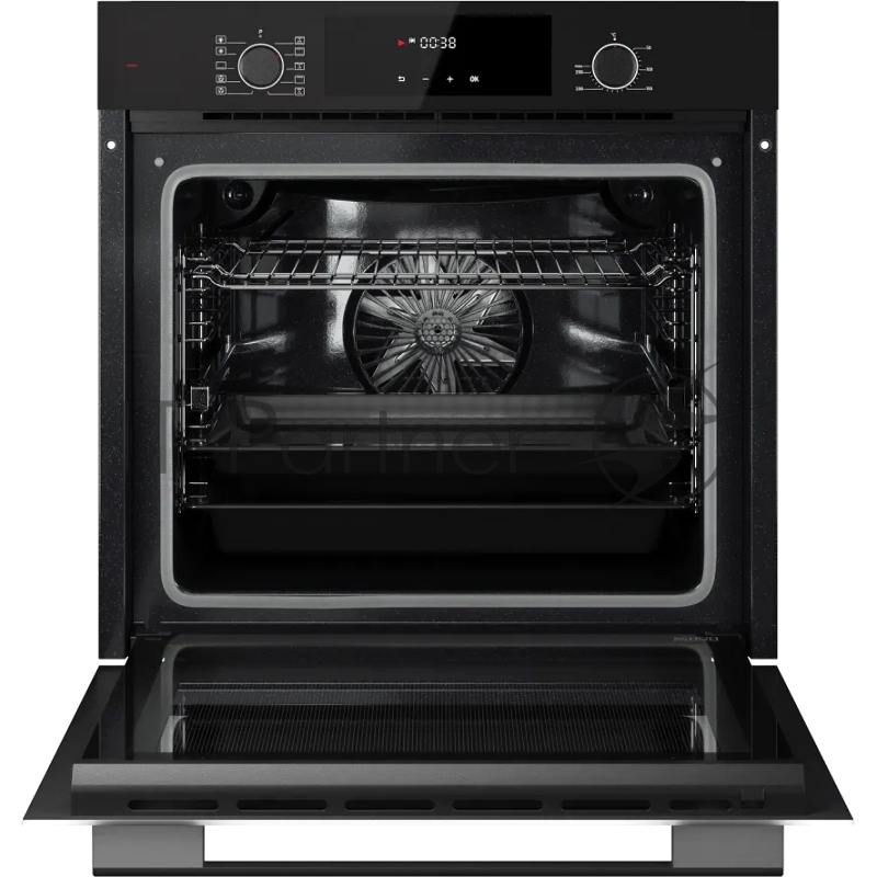 Встраиваемый духовой шкаф KUPPERSBERG HF 609 B, High-Tech, объем 80 л, 10 режимов работы, телескопические направляющие, цифровой таймер, 2 стекла в дверце, утапливаемые переключатели, энергоэффективность А, цвет черный