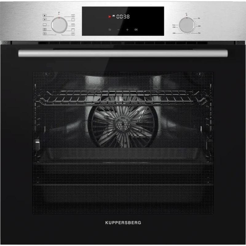 Встраиваемый духовой шкаф KUPPERSBERG HF 609 BX, High-Tech, объем 80 л, 10 режимов работы, телескопические направляющие, цифровой таймер, 2 стекла в дверце, утапливаемые переключатели, энергоэффективность А, цвет черный/нержавеющая сталь
