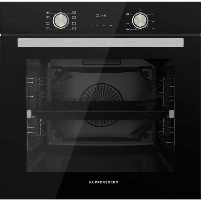 Встраиваемый духовой шкаф KUPPERSBERG HO 608 B электрический, High-Tech, 60 см, объем 80 л, 8 режимов, поворотное управление, макс. Температура 300 градусов, дисплей, таймер, цвет черный