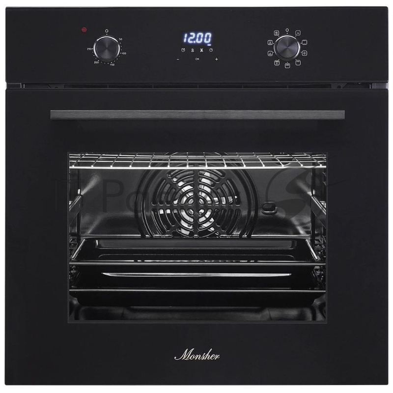 Встраиваемый духовой шкаф MONSHER MOE 6193 Noir, электрический, High-Tech, 60 см, объем 72 л, 9 режимов, дисплей, таймер, телескопические направляющие на 1 уровень, цвет черный