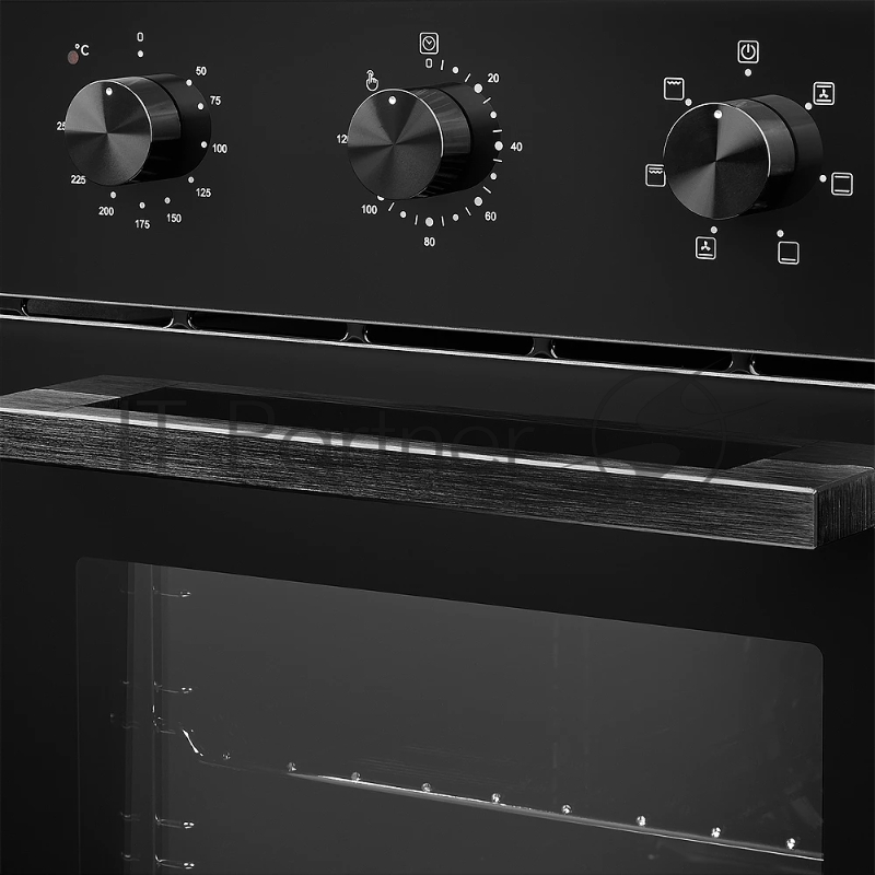 Встраиваемый духовой шкаф Monsher MOE 4563 Noir, электрический, High-Tech, объем 50 л, конвекция, гриль, 3 стекла в дверце, съемные стекла, съемная дверца, телескопические направляющие, цвет черный