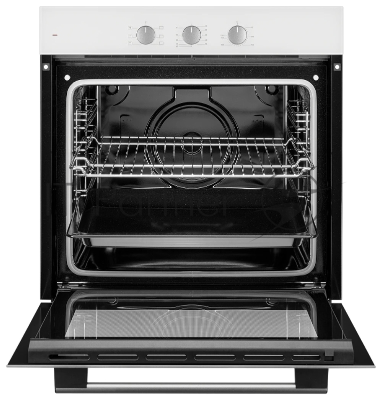 Встраиваемый электрический духовой шкаф MONSHER MOE 6026 Blanc, 6 режимов: Нижний нагрев, Традиционный нагрев, Гриль, Макси-Гриль, Верхний нагрев, Освещение, утапливаемые поворотные переключатели, механический таймер, количество стекол в дверце: 2 (S