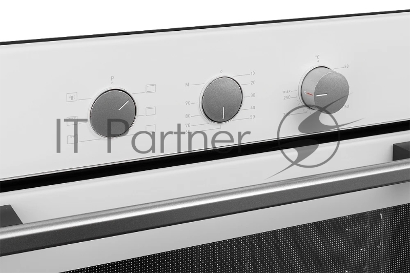 Встраиваемый электрический духовой шкаф MONSHER MOE 6026 Blanc, 6 режимов: Нижний нагрев, Традиционный нагрев, Гриль, Макси-Гриль, Верхний нагрев, Освещение, утапливаемые поворотные переключатели, механический таймер, количество стекол в дверце: 2 (S