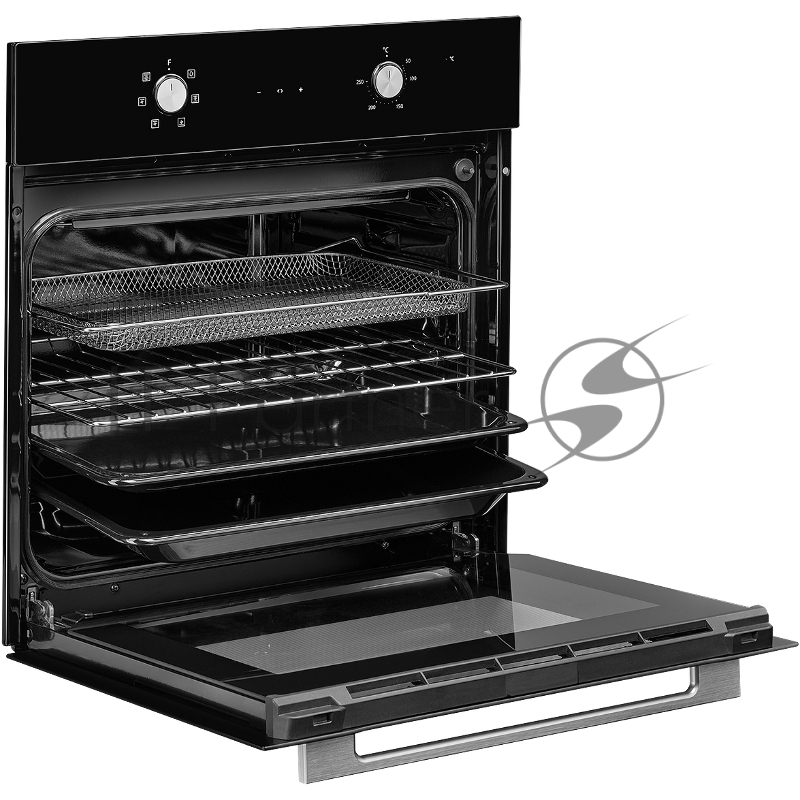 Духовой шкаф MONSHER MOE 6162 Noir, 5 режимов работы, объем духовки 58 л., утапливаемые переключатели, сенсорный таймер, 2 стекла в дверце, энергоэффективность А, цвет: черный,фурнитура серебряная