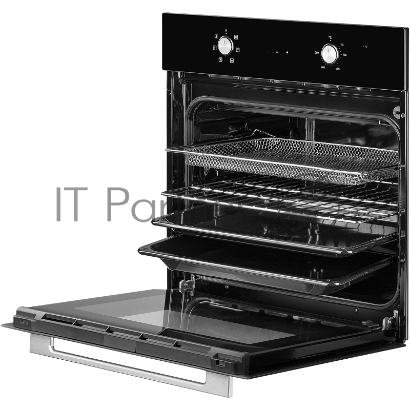 Духовой шкаф MONSHER MOE 6162 Noir, 5 режимов работы, объем духовки 58 л., утапливаемые переключатели, сенсорный таймер, 2 стекла в дверце, энергоэффективность А, цвет: черный,фурнитура серебряная