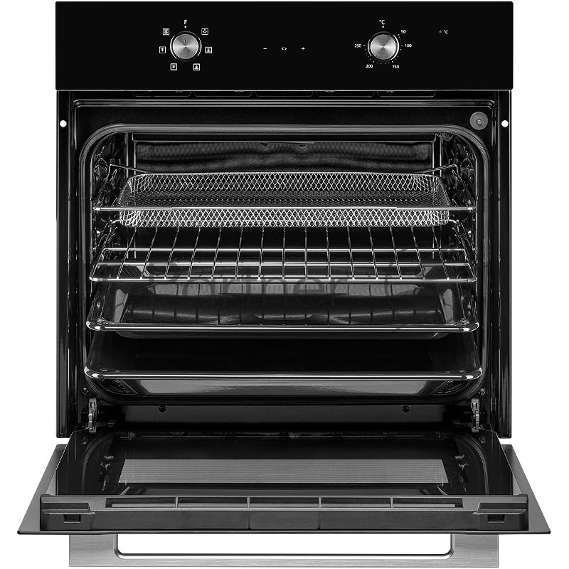 Духовой шкаф MONSHER MOE 6162 Noir, 5 режимов работы, объем духовки 58 л., утапливаемые переключатели, сенсорный таймер, 2 стекла в дверце, энергоэффективность А, цвет: черный,фурнитура серебряная