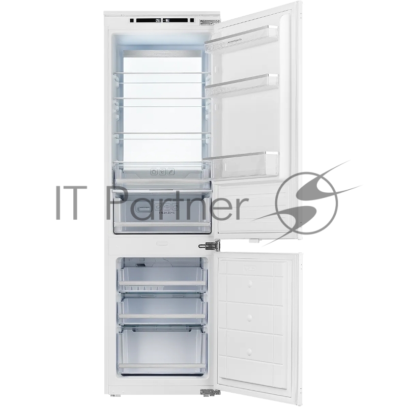 Встраиваемый холодильник Kuppersberg RBN 1760, High-Tech, объем 237 л, скользящий фасад, электронное управление, No Frost, антибактериальный пластик, звуковой сигнал при открытой дверце, перенавешиваемые двери, LED освещение, уровень шума 41 дБ, энер