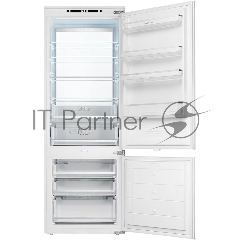 Встраиваемый холодильник Kuppersberg RBN 1970, High-Tech, объем 341 л, скользящий фасад, электронное управление, No Frost, антибактериальный пластик, звуковой сигнал при открытой дверце, перенавешиваемые двери, LED освещение, уровень шума 41 дБ, энер