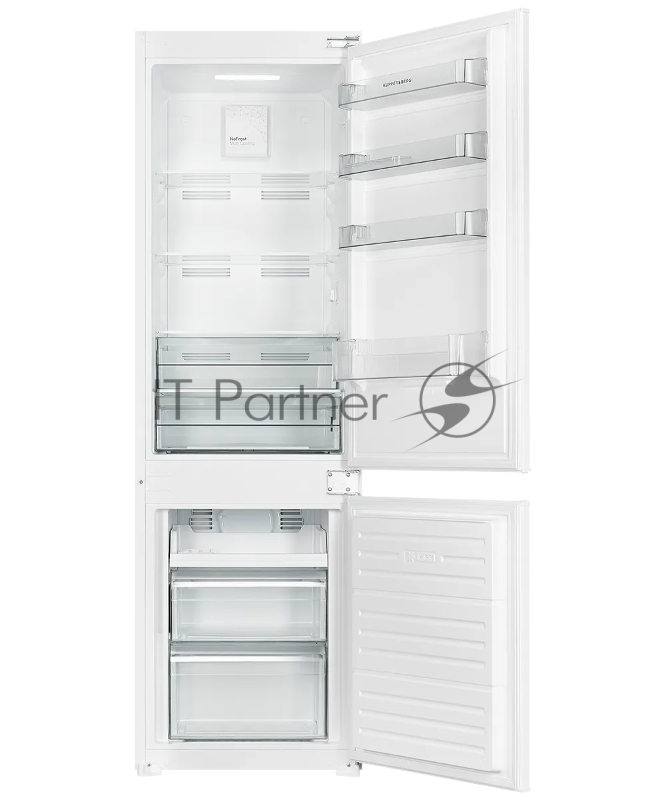 Встраиваемый холодильник Kuppersberg RBN 1763, полезный объем 233 л, сенсорное управление, полезный объем морозильной камеры 63 л, No Frost, LED подсветка, перенавешиваемые двери, суперзаморозка, отсек для овощей, цвет белый