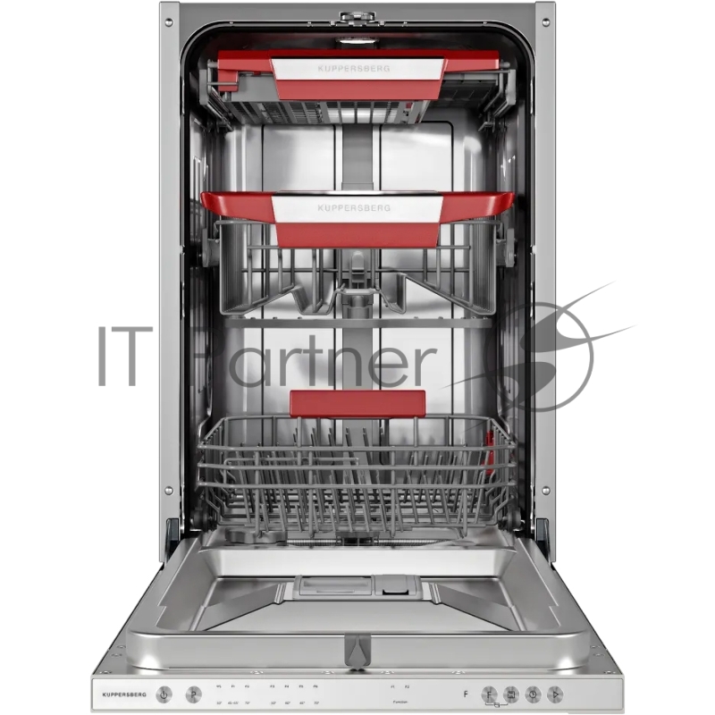 Встраиваемая посудомоечная машина Kuppersberg GIM 4592 High-Tech, 45 см, 10 комплектов, 7 программ, 3 корзины, конденсационная сушка, луч на полу, полная защита от протечек, индикатор отсутствия соли и ополаскивателя, отображение времени мытья, кнопо