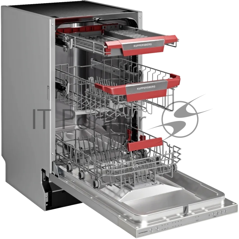 Встраиваемая посудомоечная машина Kuppersberg GIM 4592 High-Tech, 45 см, 10 комплектов, 7 программ, 3 корзины, конденсационная сушка, луч на полу, полная защита от протечек, индикатор отсутствия соли и ополаскивателя, отображение времени мытья, кнопо