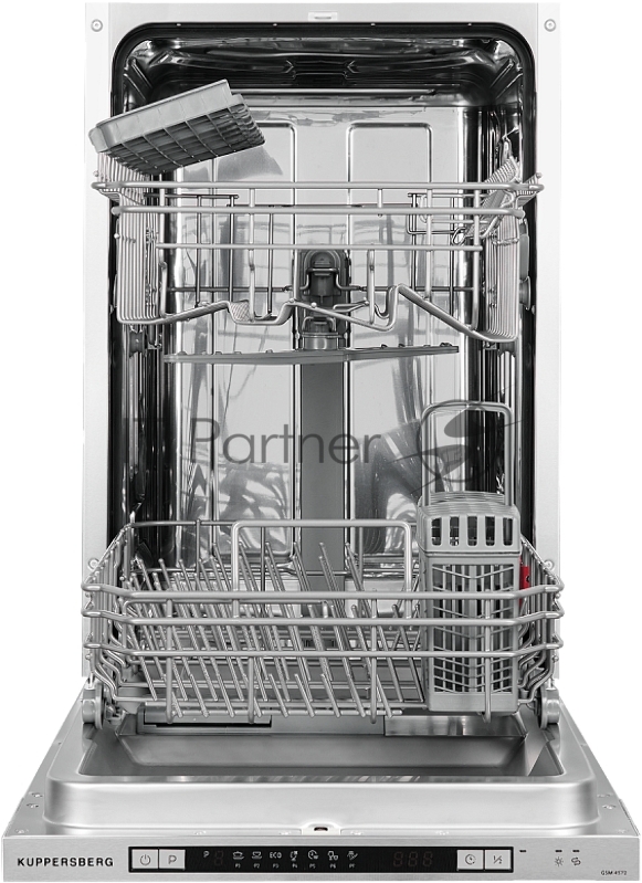 Встраиваемая посудомоечная машина Kuppersberg GSM 4572 полностью встраиваемая, ширина 45 см, 9 комплектов,внутреннее освещение,электронное управление, цифровой дисплей, 7 программ, 7 температурных режимов, дополнительная подставка под бокалы , регу