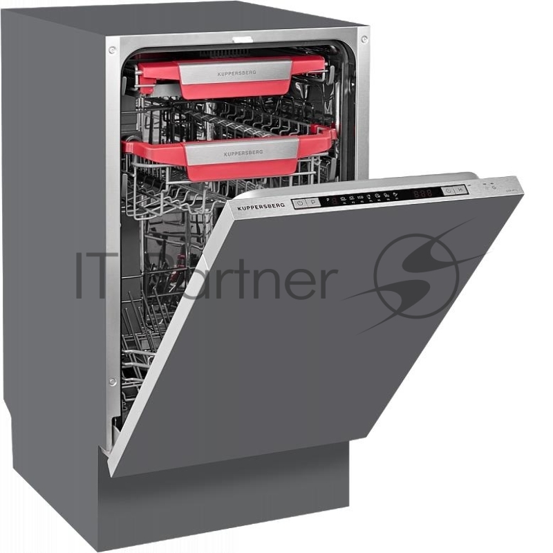 Встраиваемая посудомоечная машина Kuppersberg GSM 4573 Узкая, 45 см, полностью встраиваемая, 10 комплектов, управление электронное/кнопочное, отсрочка старта 1-24 ч, 7 программ, 3-я корзина для столовых приборов, 47 дБ, расход 9 л, 1/2 загрузка, энер